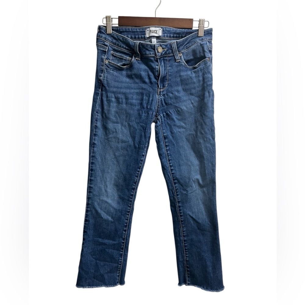 Paige Manhattan Mid-Rise Bootcut Raw Hem Medium Wash Jeans SZ 27 4